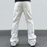 Bonsir High Street Sanskrit Embroidered Flared Jeans Men and Women Vibe Style Loose Straight Casual Denim Trousers Retro Baggy Pants