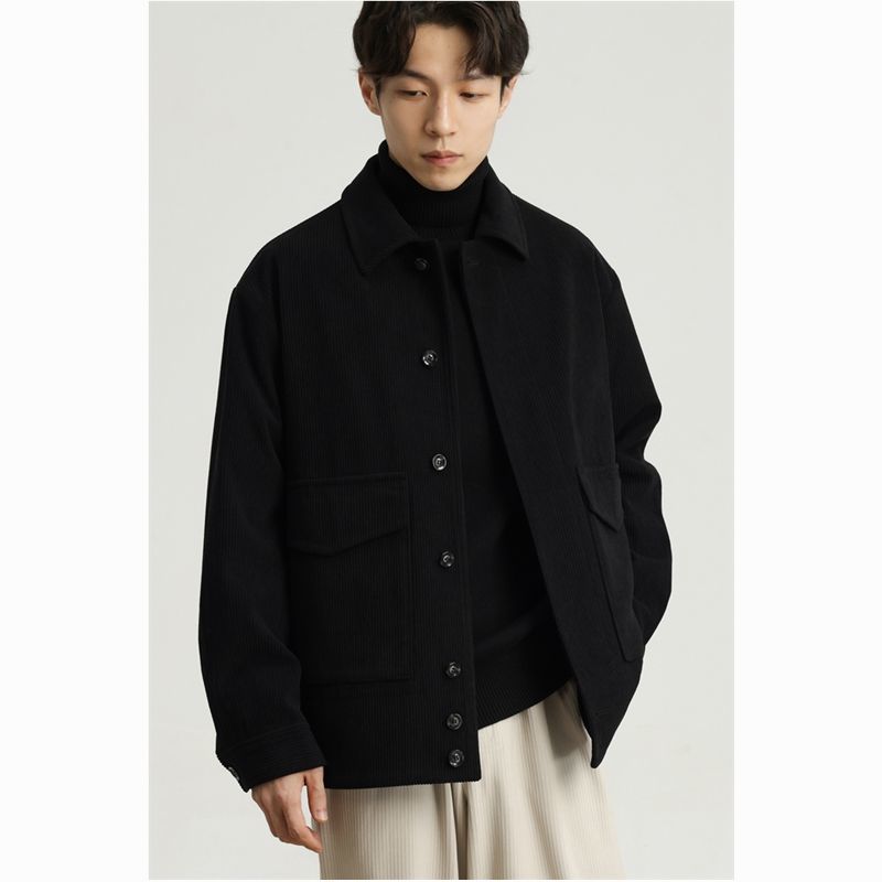 Bonsir  Spring Autumn New Corduroy Casual Jacket Men's Retro All-match Student Korean Style Trendy Coat Men's Youth Outwear Black