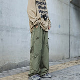Bonsir High Street Retro Cargo Pants Casual Large Pocket Overalls Men's and Women's New Autumn Loose Straight Tube Wide Leg Trousers