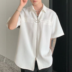 Bonsir  Short Sleeve Shirt Mens Temperament Casual Top Tees New Summer Loose Textured Y2K Shirts Solid Male Tops  Neutral Camisetas