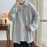 Bonsir Autumn Pleated Shirt Men Fashion 4-color Casual Ice Silk Shirt Mens Japanese Loose Long-sleeved Shirt Mens Large Size M-5XL
