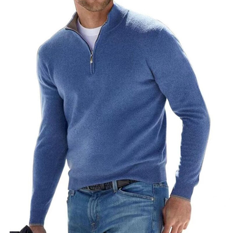 Bonsir Autumn Mens Solid Color Knitted Polo Shirt Fashion Simple Zipper Stand Collar Sweaters For Men Winter Casual Long Sleeve Sweater