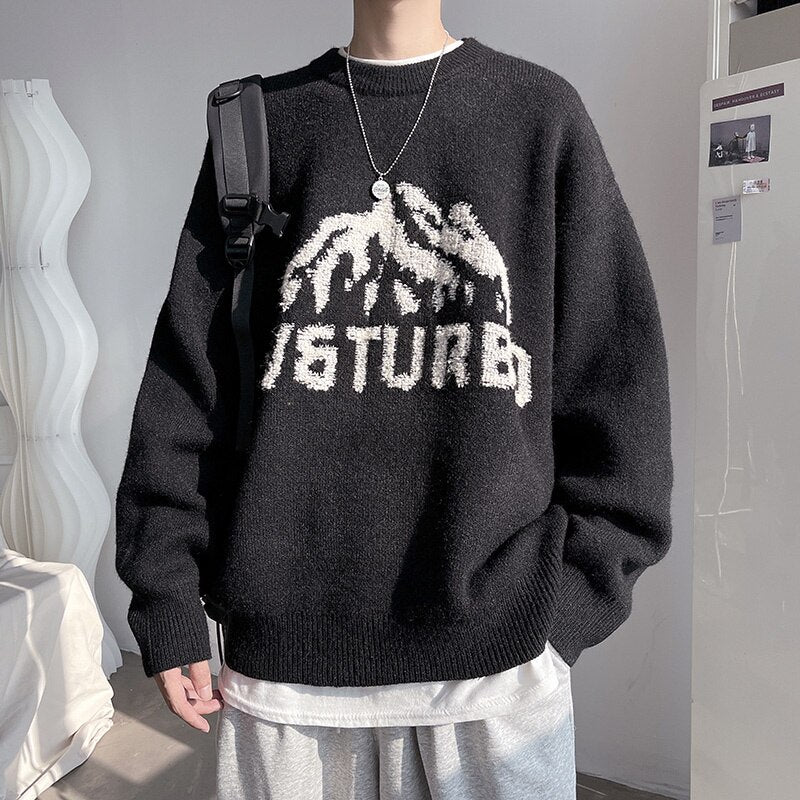 Bonsir Embroidery Men's Knitted Pullovers Fashion Loose Autumn Round Neck Male Sweater Korean Style Casual Unisex Clothing