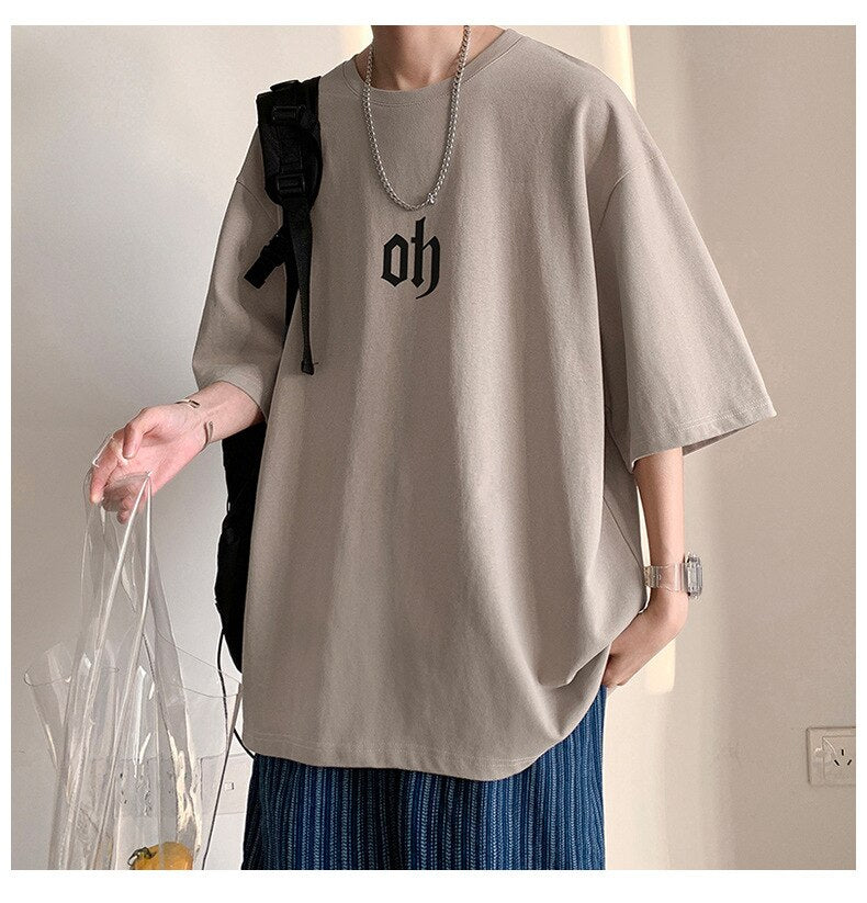 Bonsir Men's Simple Printed Casual T-shirt Summer Fashion Short Sleeve Oversized Tee Korean Style Cotton Leisure Teens Daily Basic Tops