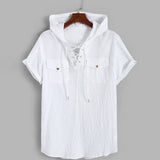Bonsir Men's Fashion Loose Tee Shirt Casual Short Sleeve V Neck Blouse Tops Summer Solid White Hoodie Baggy T Shirts Chemise Homme