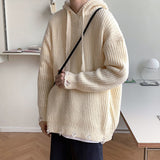 Bonsir Winter Hooded Sweater Men Warm Fashion Casual Knit Pullover Men Korean Loose Hole Long Sleeve Sweater Mens Jumper Clothes M-2XL