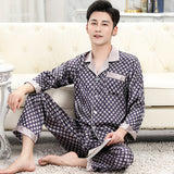 Bonsir Mens Designer Pajamas for Men Sleepwear Set Pijama Set Long Sleeve Sleep Tops Trousers Sleep Wear Men Thin Ice Silk Pajama Set