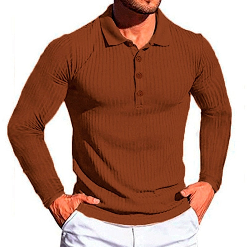 Bonsir Autumn Fashion Knit Long Sleeves Men Polo Shirt Casual Long Sleeve Pullovers Man Solid Sweaters Breathable Tops Men Clothing