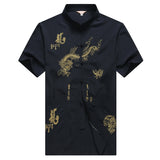 Bonsir Chinese Men Cotton Kung Fu Suit Embroidery  Wu Shu Uniform Tai Chi Clothing Short Sleeve Shirt+Pant M L XL XXL XXXL MS013