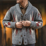Bonsir Mens Knitted Coat Long Sleeve Jacquard Pocket Sweater Cardigan Jacket Solid Thick Warm Casual Cardigan Knitting Sweatercoat