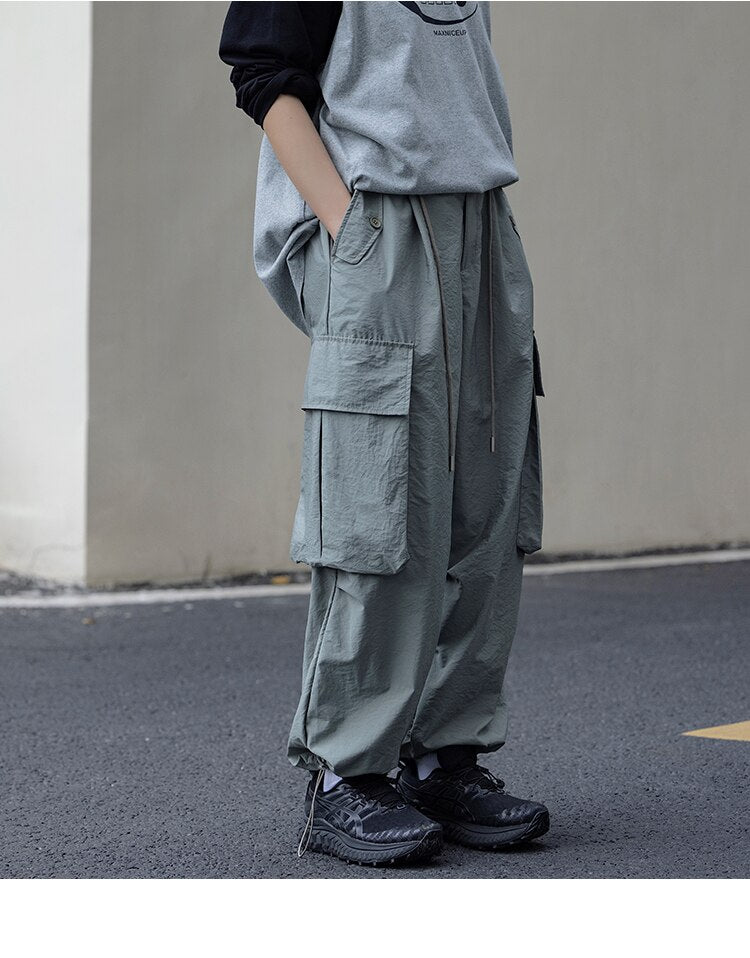 Mens Fall Cargo Pants Wide Leg Japanese Style Loose Trouser