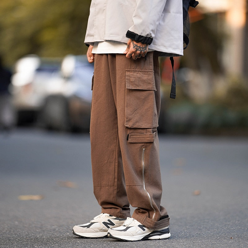 Bonsir Cotton Cargo Pants Men Fashion Retro Pocket Casual Pants Men  Japanese Streetwear Hip Hop Loose Straight Pants Mens Trousers
