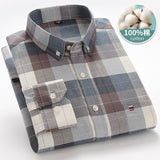 Bonsir 6XL 7XL Autumn/Winter Men's Long sleeved Shirt 100% Cotton Plaid Solid Oxford Spin Non iron Fashion Large Casual Business