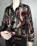 Bonsir High Quality See Through Shirt Transparent  Men Button Up Marriage Shirt Chemise Homme Manche Longue Imiatate Silk Sheer Shirt