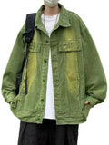 Bonsir American Vintage High Street Denim Jacket Men's Autumn Tide Gradient Tie-Dye Hip Hop Streetwear Punk Motorcycle Loose Jacket