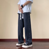Bonsir Japanese Style Trend Y2k Baggy Straight Jeans Men's Summer New Wide Leg Solid Color Casual Denim Pants Male High Street Trousers