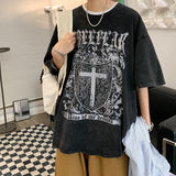 Bonsir Gothic Black Men's T-shirts Hip Hop Streetwear Short Sleeve Summer Luxury Tops Round Neck Male Acid Washed Tees