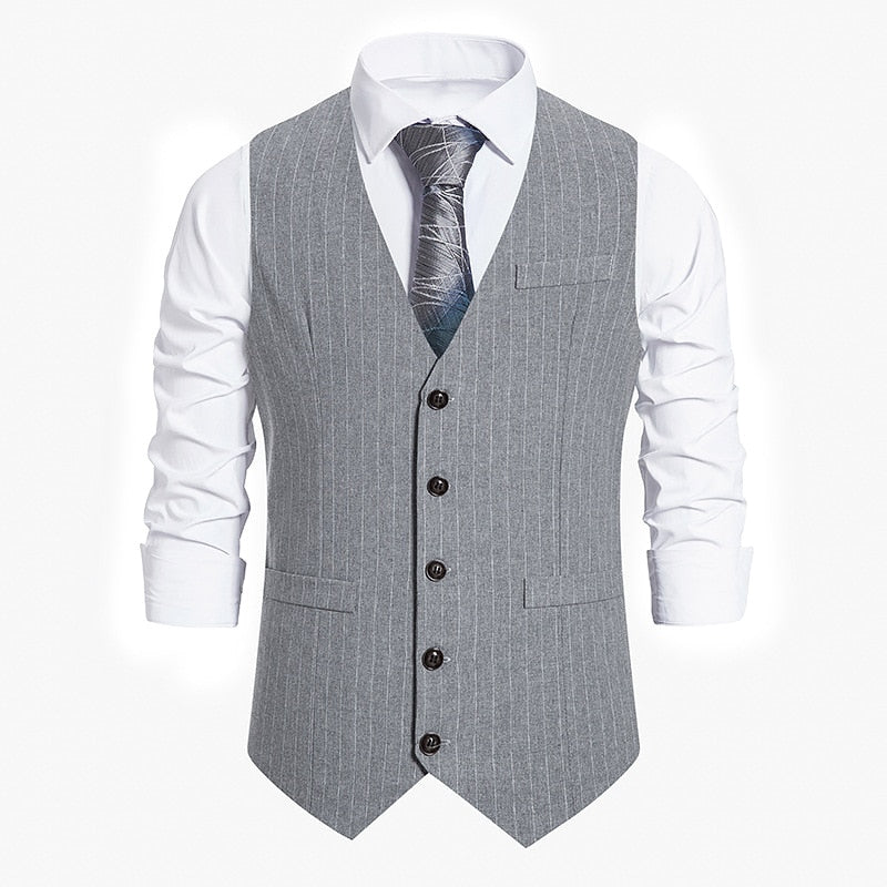 Bonsir Autumn New Men's Business Casual Stripe Single Breasted Vest Men's Suit Vintage Vest