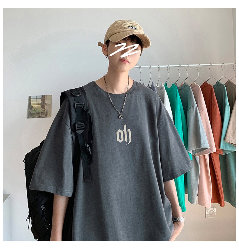 Bonsir Men's Simple Printed Casual T-shirt Summer Fashion Short Sleeve Oversized Tee Korean Style Cotton Leisure Teens Daily Basic Tops