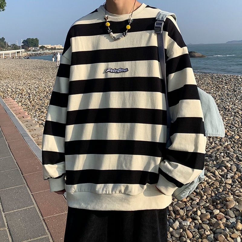 Bonsir Autumn Striped Loose Sweatshirts Korean Style Fashion Couple Clothing Brand Casual Women Pullovers Male Hoodie