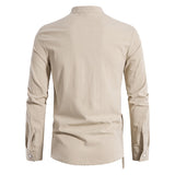 Bonsir New Men's Casual Blouse Cotton Linen Shirt Tops Long Sleeve Tee Shirt Spring Autumn Slanted Placket Vintage Yoga Shirts