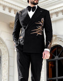 Bonsir Black Handsome Business Men Suits With Beads Handmade Two Pieces Jacket Pants Custom Made Designer Wedding Formal Occasion