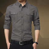 Bonsir Casual Button-down Lapel Shirts Men Autumn Long Sleeved Solid Color Tops Man Fashion Slim Fit Shirt Mens Clothing Tight Shirts