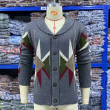 Bonsir Mens Knitted Coat Long Sleeve Jacquard Pocket Sweater Cardigan Jacket Solid Thick Warm Casual Cardigan Knitting Sweatercoat