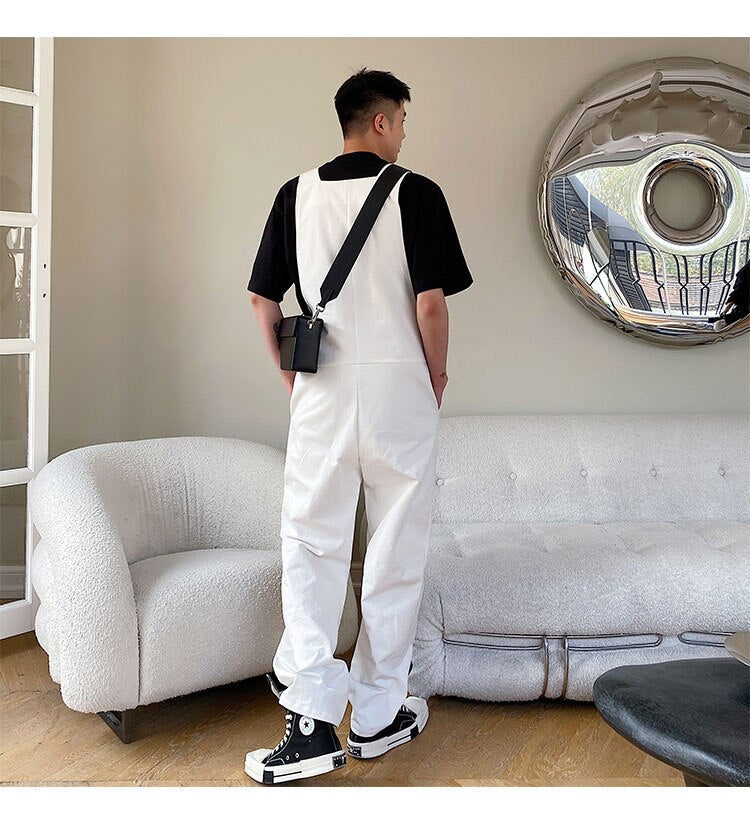 Bonsir Men's Loose Casual Overalls Pants Men Korean Japan Korean Streetwear Fashion Black White Bib Pant Male Cargo Jumpsuit Trousers