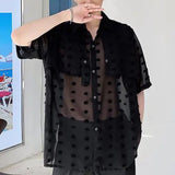 Bonsir Trendy Sexy See-through Mesh Shirts LGBT Men's Summer Thin Section Polka Dot Short-sleeved Tees Shirt Niche Men Clothing Blouse