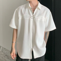 Bonsir  Short Sleeve Shirt Mens Temperament Casual Top Tees New Summer Loose Textured Y2K Shirts Solid Male Tops  Neutral Camisetas