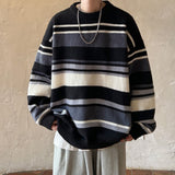 Bonsir Stripe Sweater Men's Thickened Loose Fashion Warm Soft Knitted Pullovers Harajuku Autumn Winter Male Casual Jumpers
