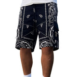 Bonsir Hip Hop Mens Cargo Shorts Fashion Graphic Print Zip-up Patch Pockets Straight Short Pant Streetwear Men Clothing Vintage Shorts