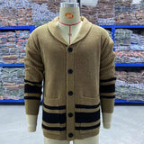 Bonsir Mens Knitted Coat Long Sleeve Jacquard Pocket Sweater Cardigan Jacket Solid Thick Warm Casual Cardigan Knitting Sweatercoat