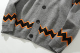 Bonsir Harajuku Spliced Autumn Cardigan New Sweater Male V-neck Color Matching Wave Pattern Knit Sweater Pull Homme Korean Sweaters