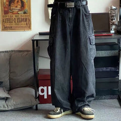 Bonsir Baggy Jeans Trousers Male Denim Pants Black Wide Leg Pants Men Jeans Oversize Cargo Korean Streetwear Hip Hop Harajuku