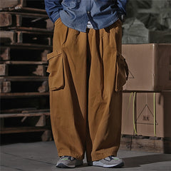 Bonsir Multi Pocket Cargo Pants Mens Work Pants Safari Style Casual Wide Leg Pants Men Solid Color Baggy Trousers