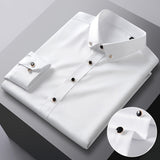 Bonsir Men's Silk Shirts Long Sleeve Drill Button Solid Color 3XL Silky Business Formal Social No Iron and Wrinkle Soft Fashion Clothes