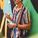 Bonsir Social Shirt Luxury Men's Shirt Casual Fashion Print Short Sleeve T-shirt Summer Loose Tops Tees Lapel Shirts For Men Clothing