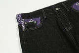 Bonsir Men's Y2k Jeans Cashew Flowers Purple Streetwear Casual Pants Punk Hip Hop Letter Print Baggy Harajuku Straight Denim Trousers