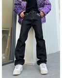 Bonsir Men's Y2k Jeans Cashew Flowers Purple Streetwear Casual Pants Punk Hip Hop Letter Print Baggy Harajuku Straight Denim Trousers